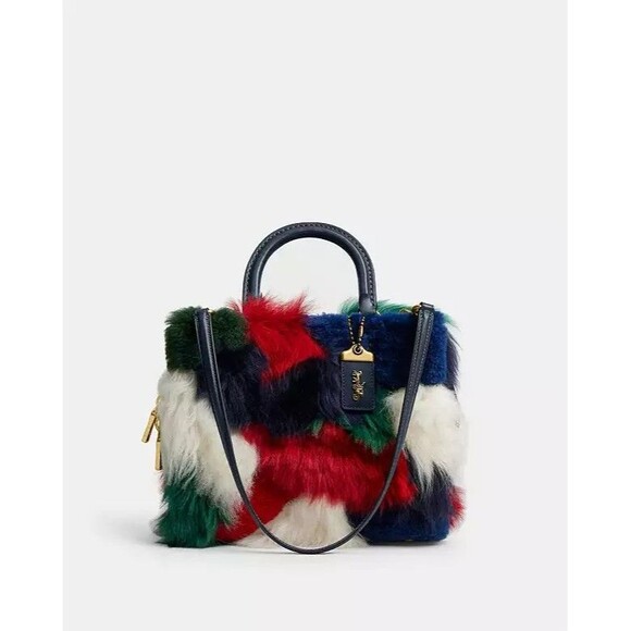 COACH Rogue 25 With SHEARLING Patchwork Brass/MULTI  -NWT - Picture 1 of 9